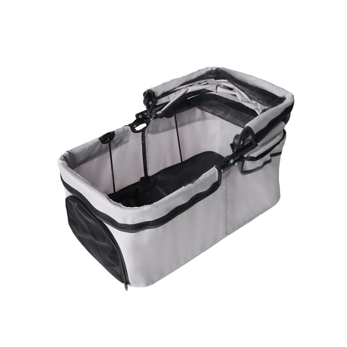 Foldable 4-Wheel Pet Stroller with Adjustable Canopy - Grey
