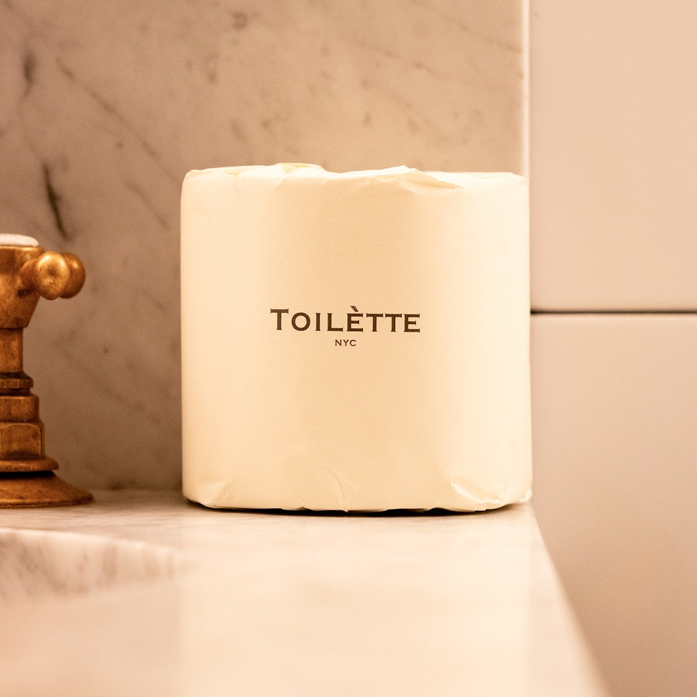 Premium bamboo toilet paper roll by Toilètte, light color, luxury bathroom upgrade, tree-free, FSC-certified.