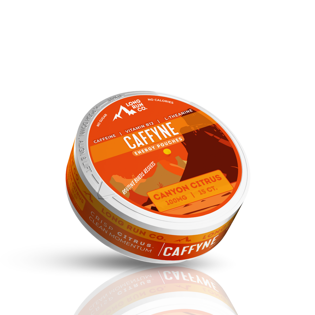 CAFFEINE Energy Pouches canister in Canyon Citrus flavor, providing effective caffeine pouches for fast energy.