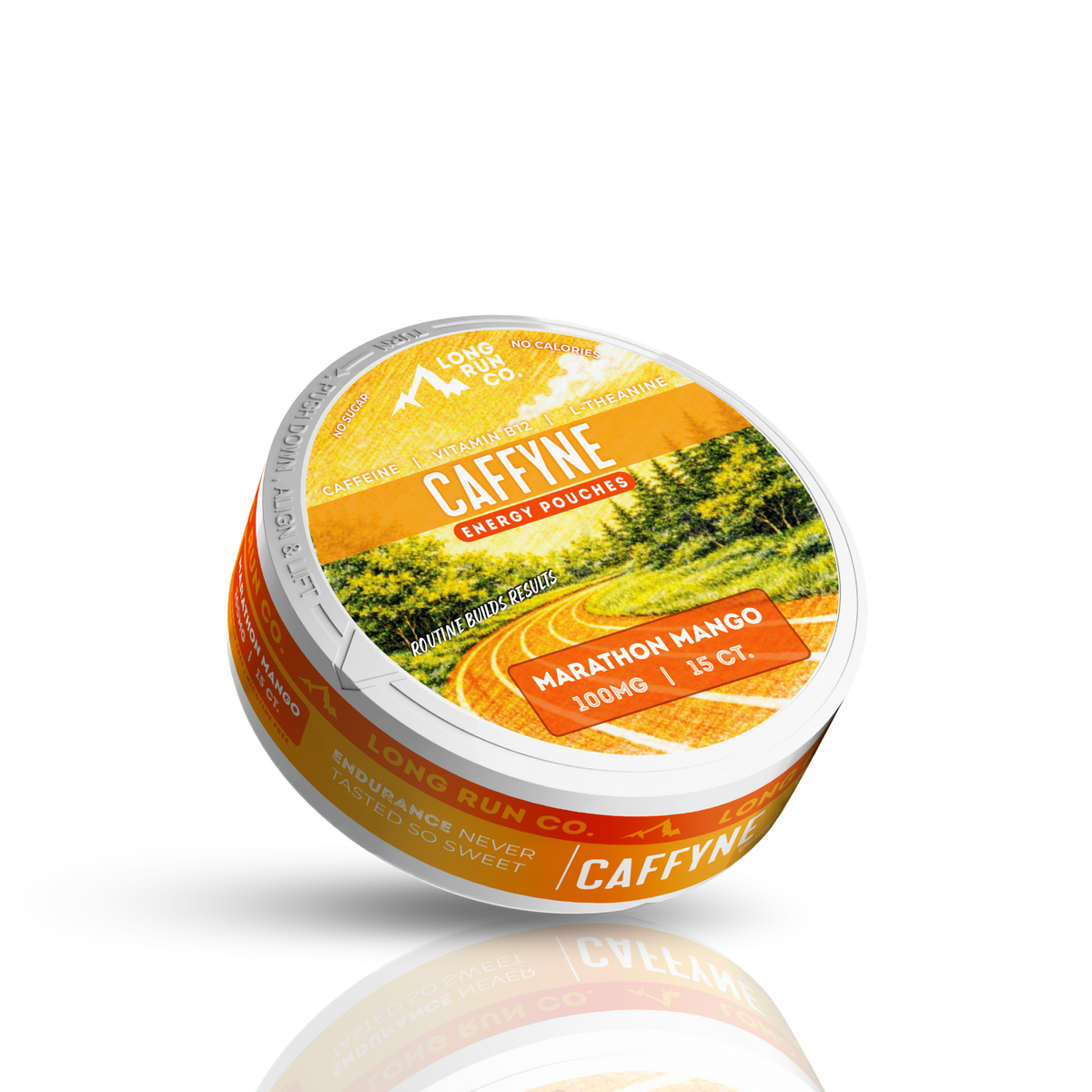 CAFFEINE pouches by CAFFYNE in Marathon Mango flavor, energizing pouches designed for athletes.