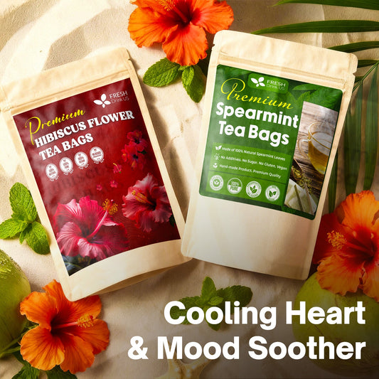 Cooling Heart & Mood Soother Hibiscus Spearmint Tea Bags for relaxation, featuring premium herbal blends for calm and balance.