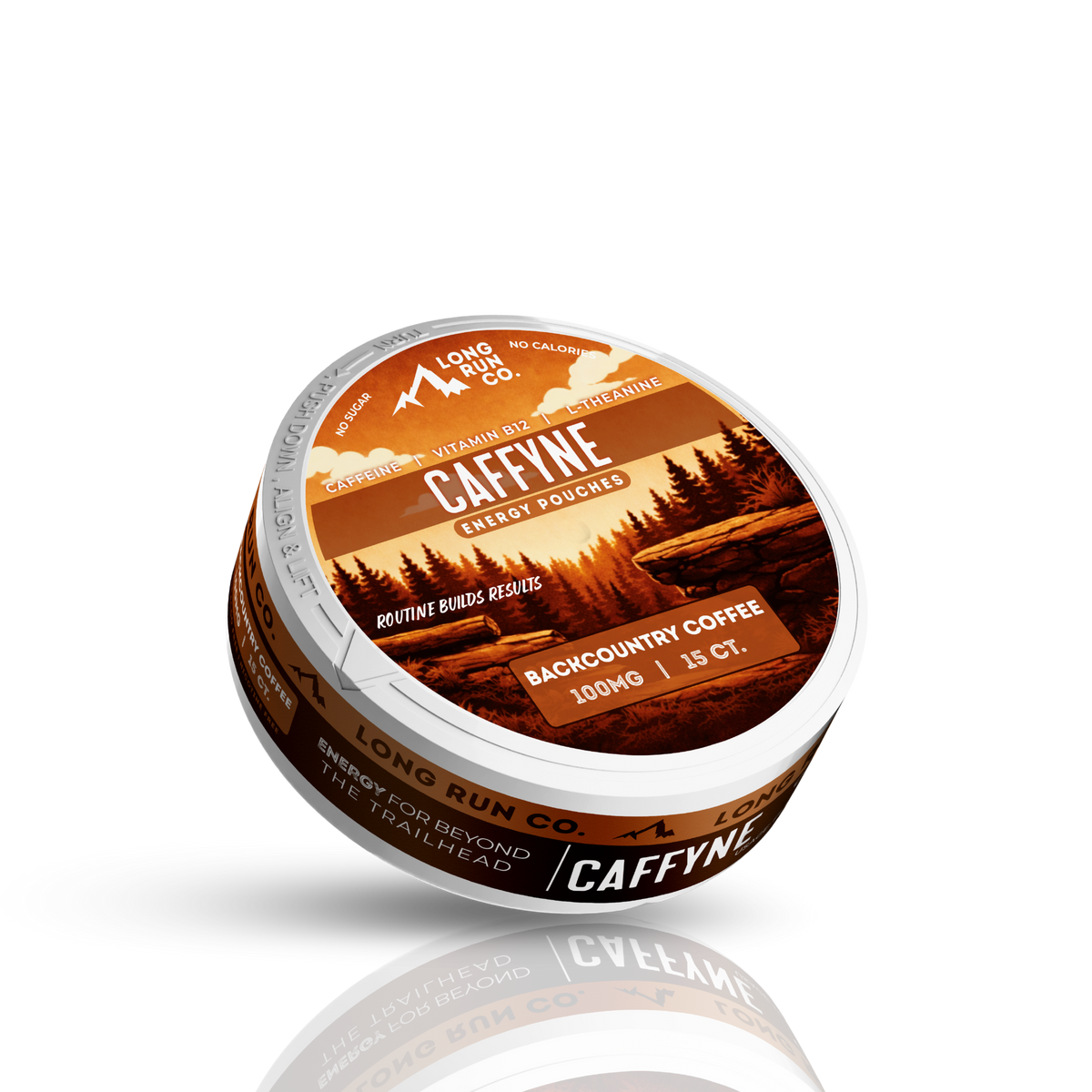 Caffeine pouches by Long Run Co. CAFFYNE Energy Pouches in Backcountry Coffee flavor for fast energy.