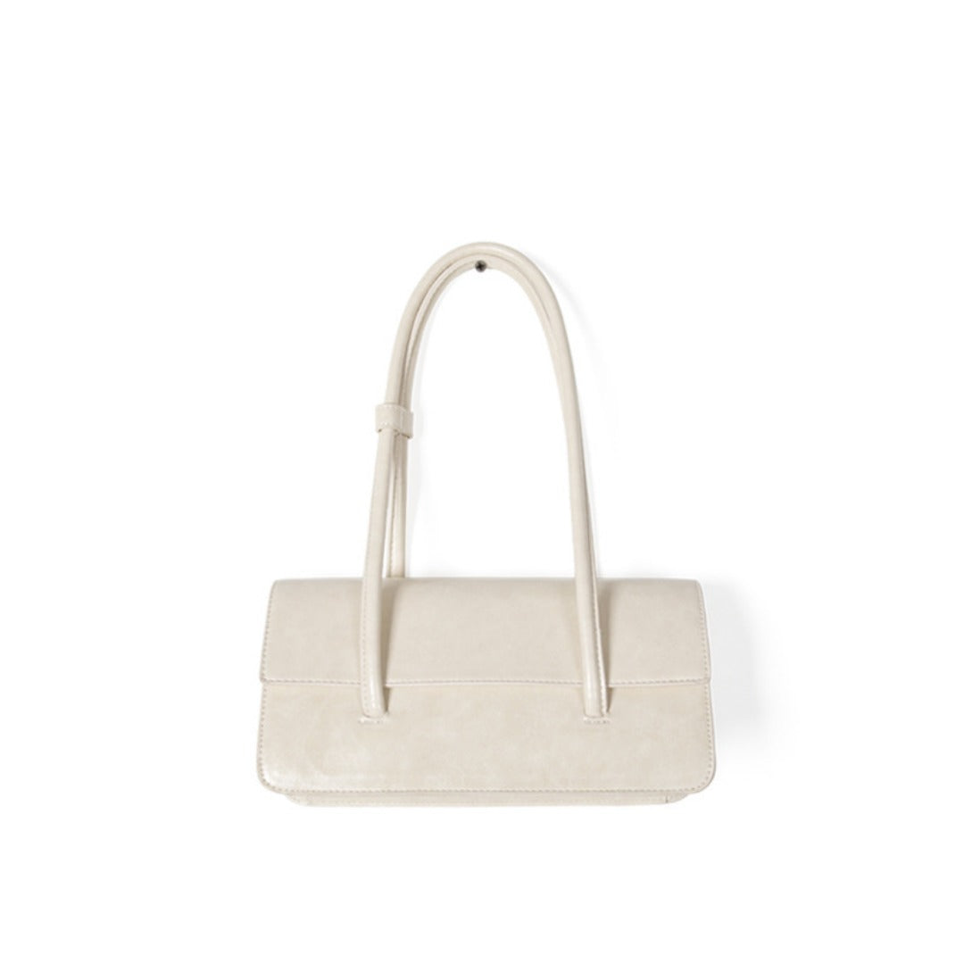 Design oil wax leather shoulder tote bag, stylish top handle purse, cream color and chic design for women.