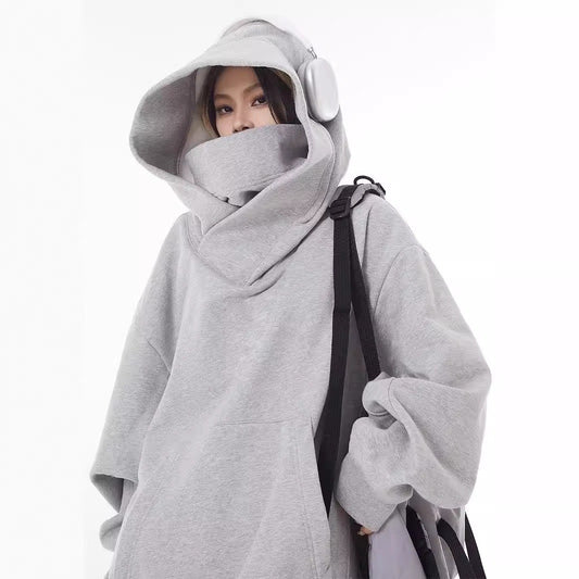 Loose High Collar Fleece Lined Hoodie - Elevate
