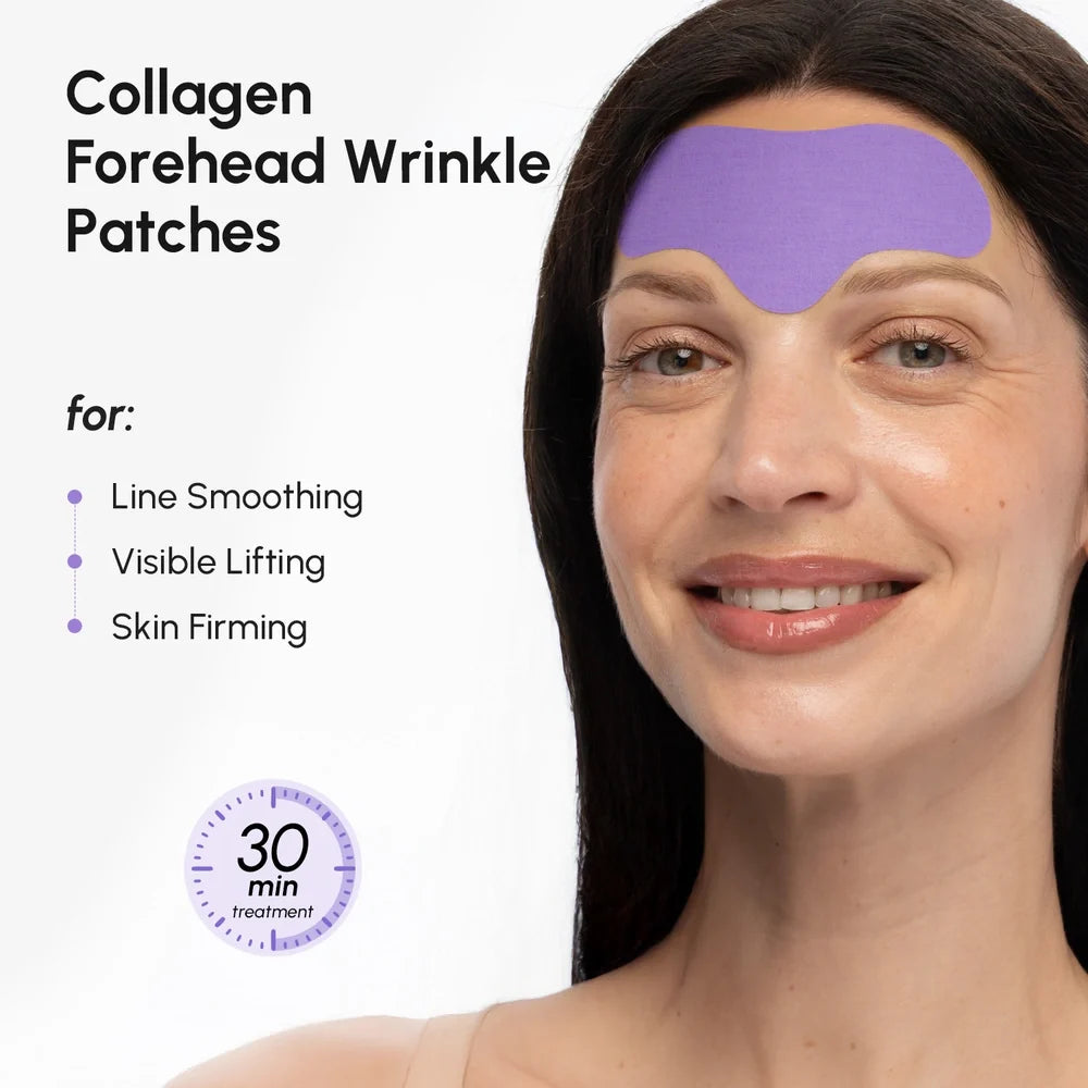 Anti-Wrinkle Forehead Patches for Women shown on a woman, promoting line smoothing and skin firming benefits.