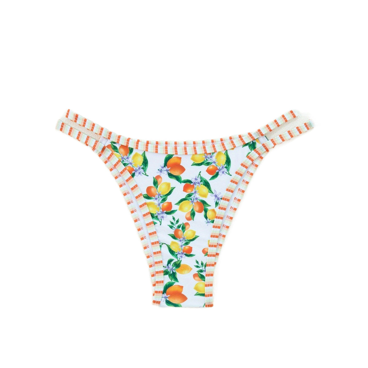Sexy printed bikini swimsuit set with vibrant floral design and striped accents for trendy beachwear.