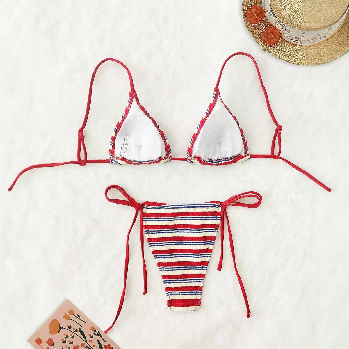Special Fabric - Striped Low Waist Bikini Sexy Two Piece Swimwear for Women displayed on a soft background.