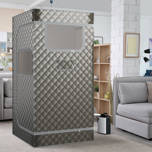 Portable Steam Sauna with 3L Steam Generator Remote Control Wood Foot Massager and Foldable Chair for Home-Gray