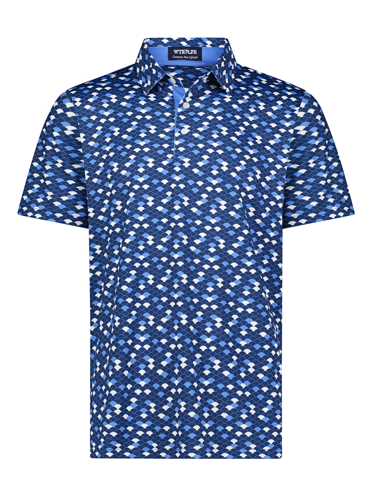 lightweight navy performance polo designed with a modern pattern for style and comfort.