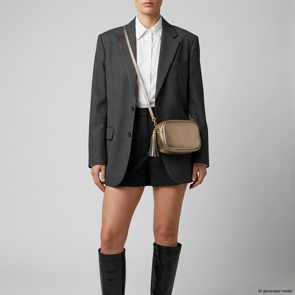 Italian Metallic Full-Grain Leather Crossbody Bag | Napoli
