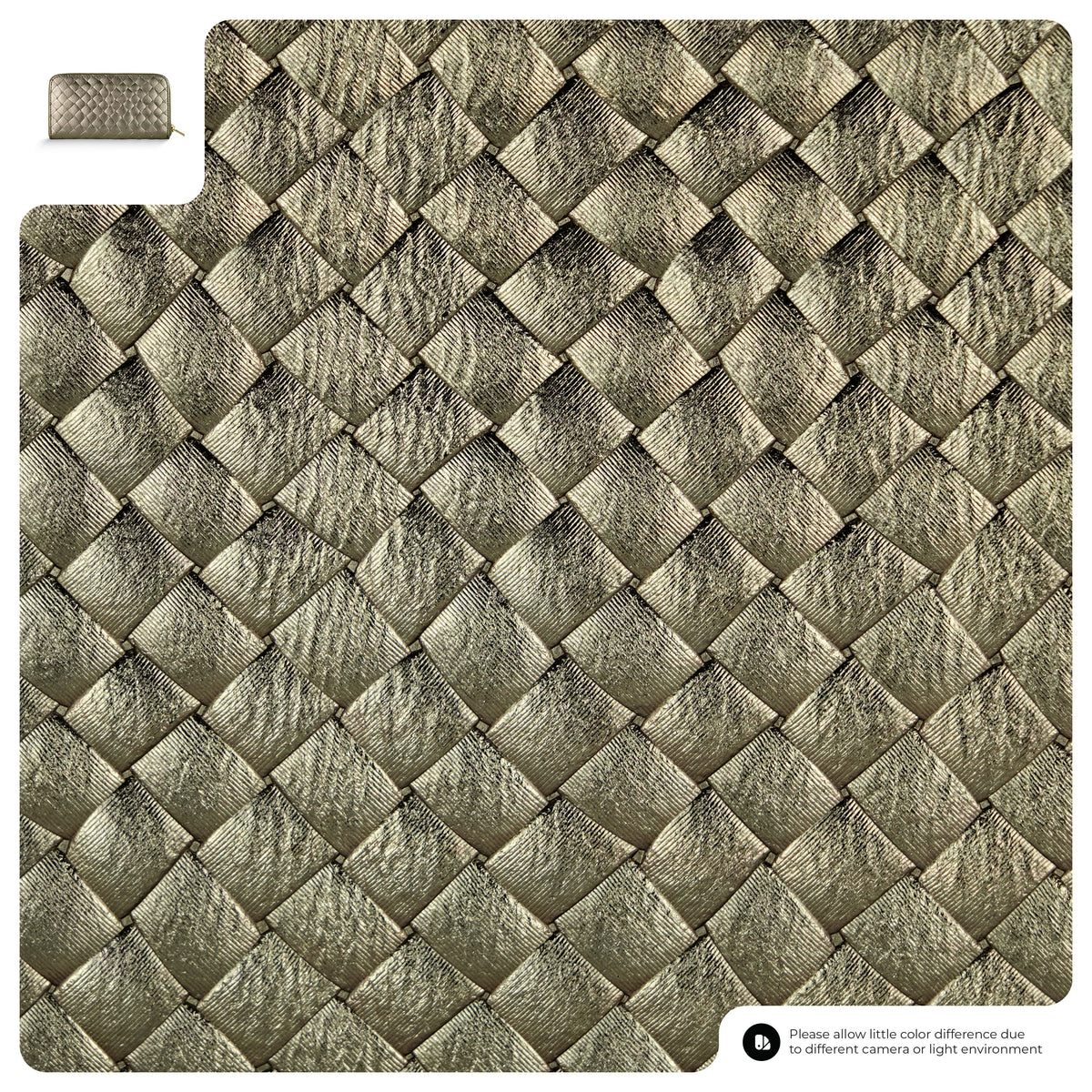 Close-up of Italian metallic suede zip-around wallet in woven-embossed texture highlighting its luxurious design.