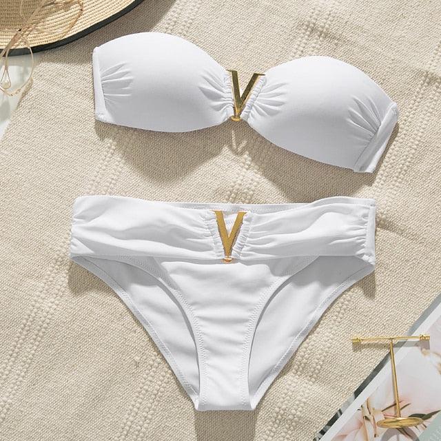 Push Up Woman Swimsuit Bikini Set Two Piece with Ruffles