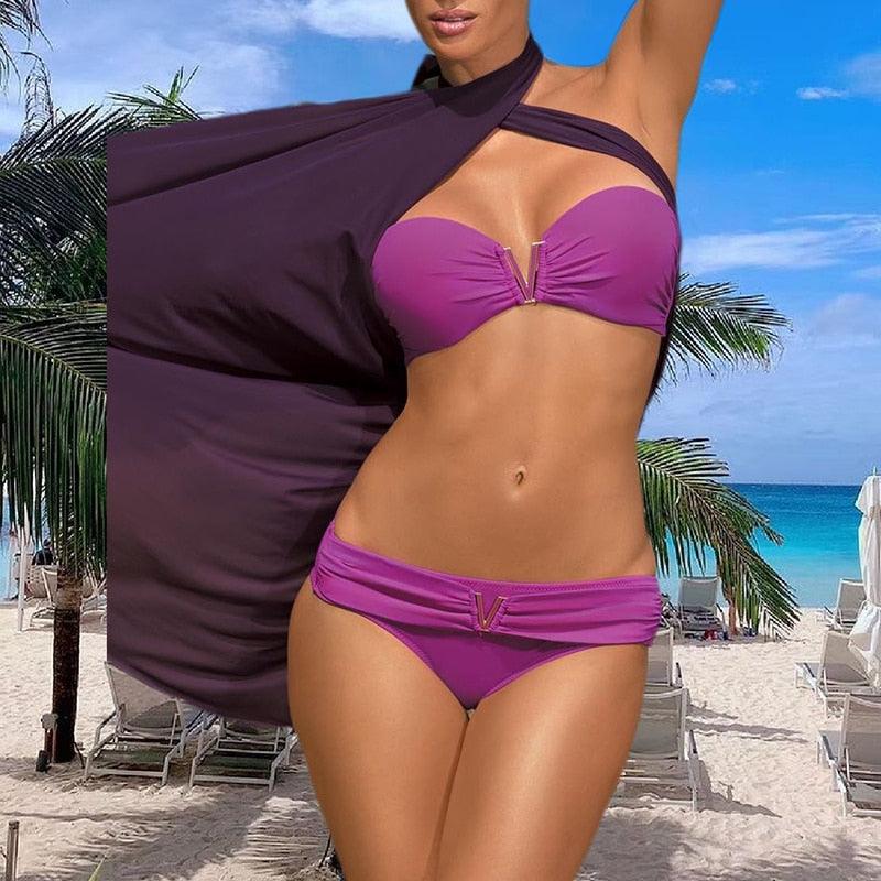 Push Up Woman Swimsuit Bikini Set Two Piece with Ruffles